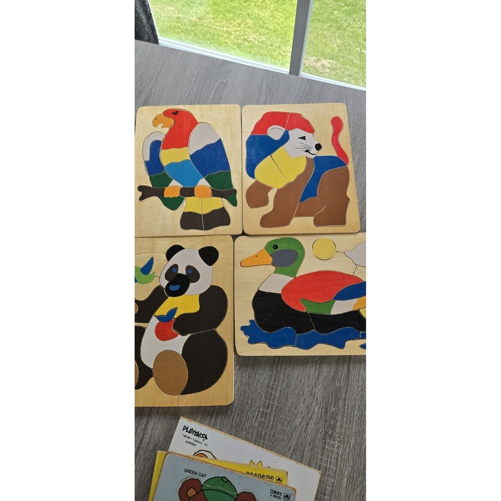 1980's Vintage Wooden Tray Puzzles Pound Puppy Animals All Complete Lot Of 7 - Picture 2 of 12